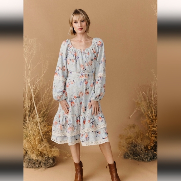 Jessakae Roux Tiered Eyelet Floral Dress | Size M - Picture 2 of 13